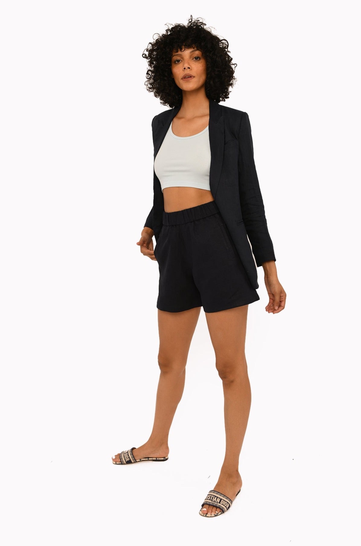 Navy Linen Culotte Shorts
