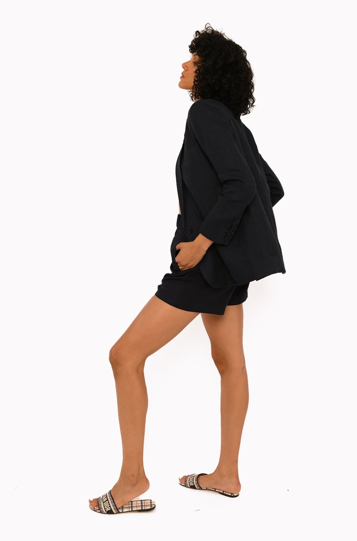 Navy Linen Culotte Shorts
