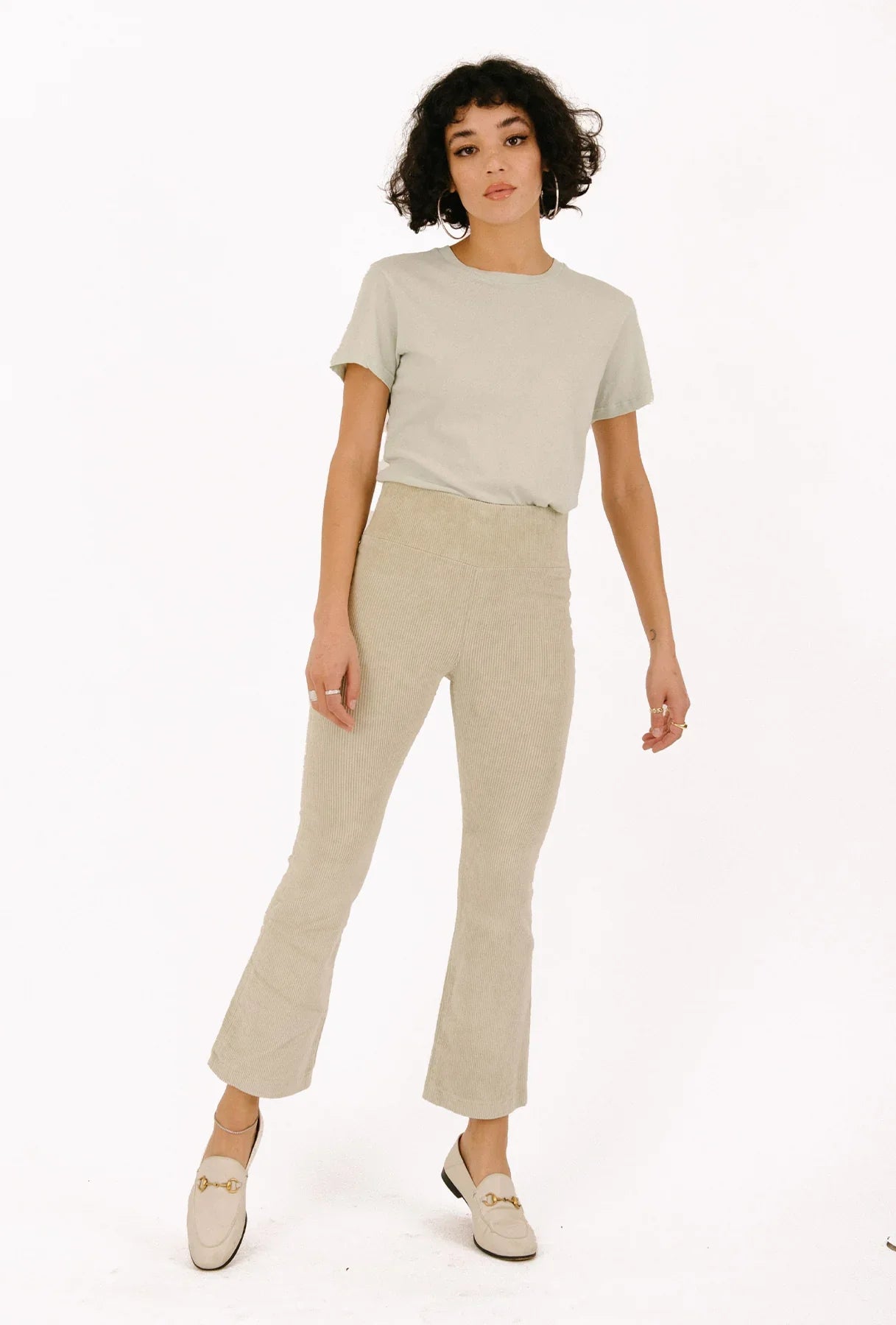 Off White Corduroy Crop Flare Pants
