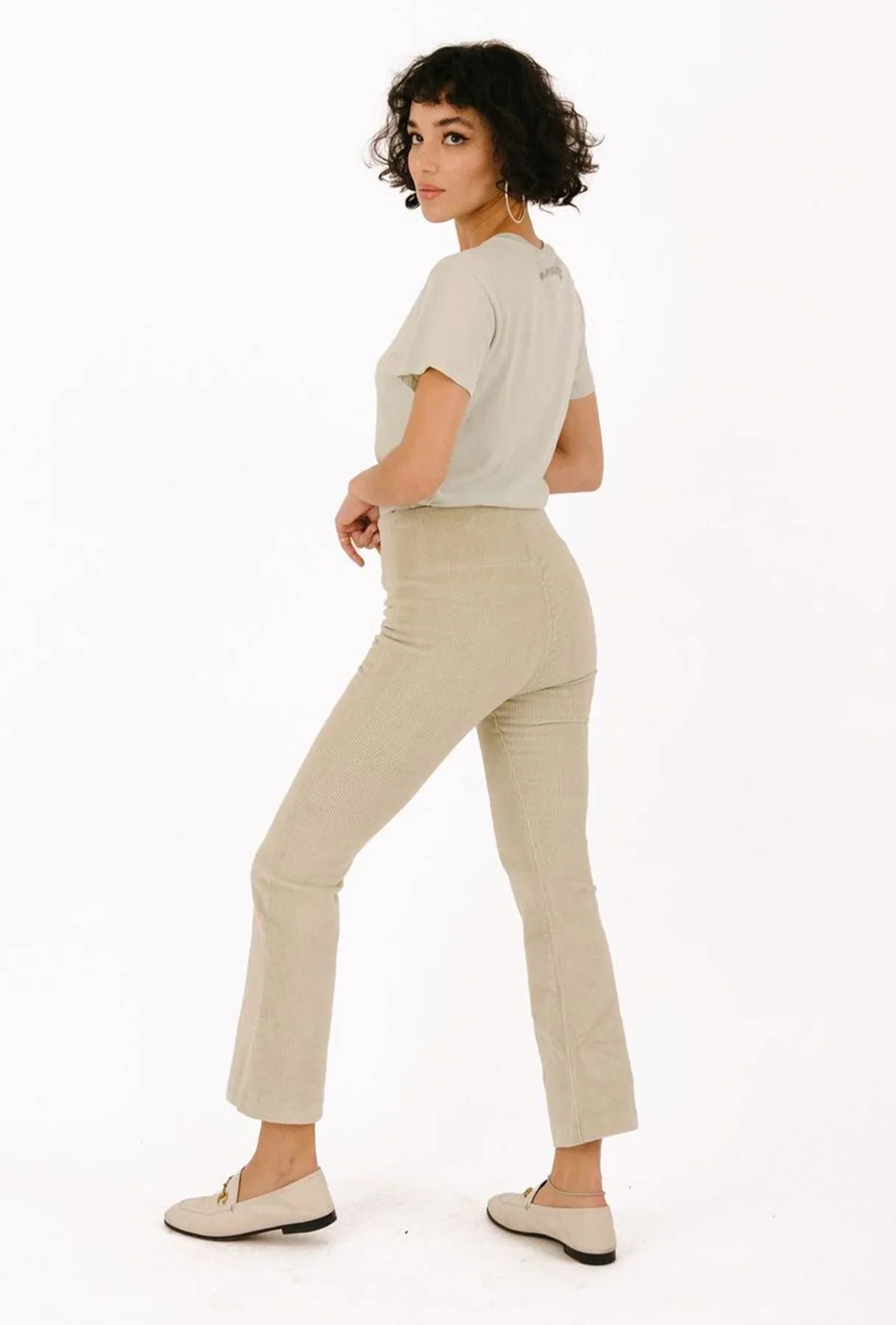 Off White Corduroy Crop Flare Pants