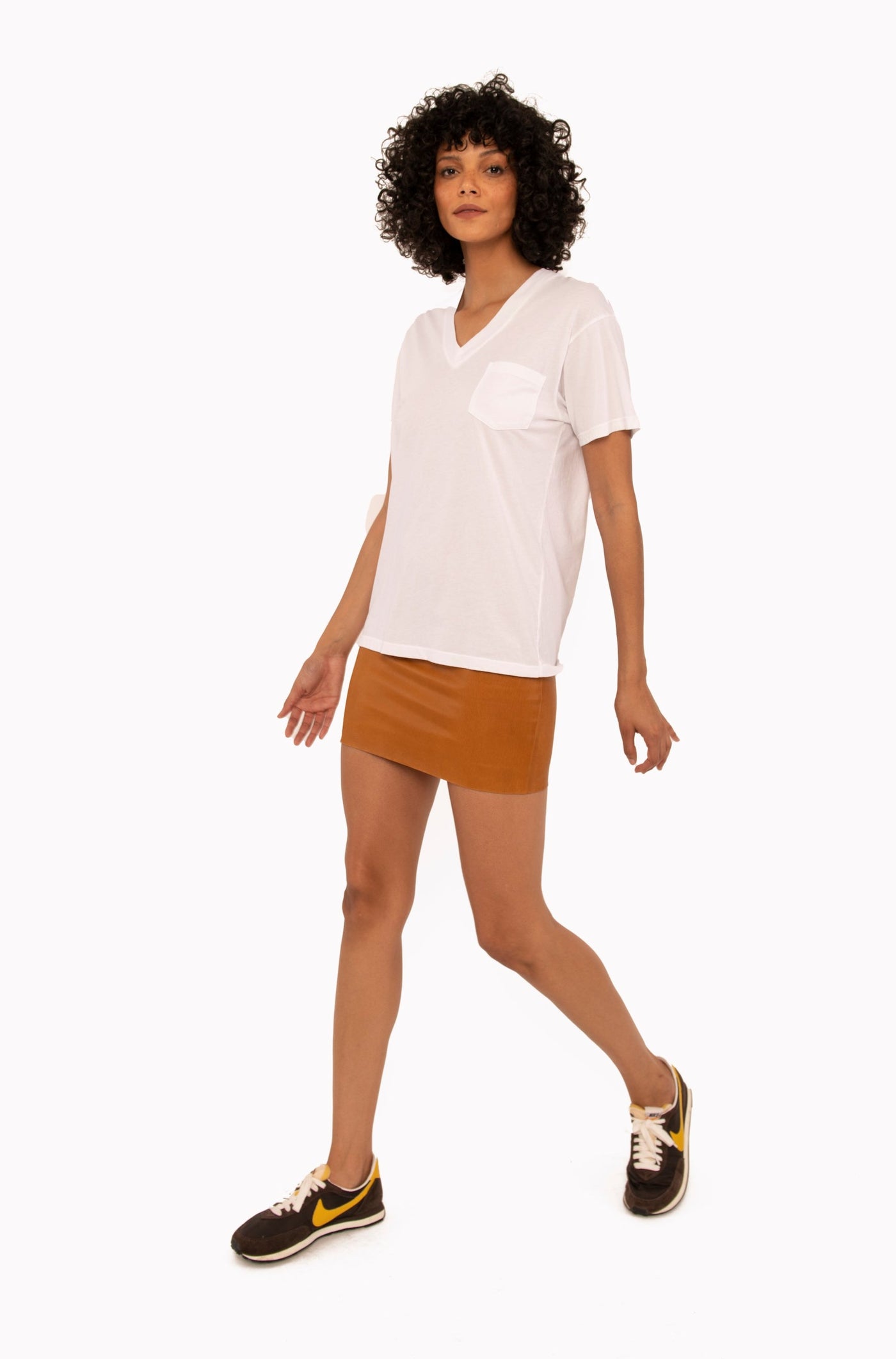 Camel Leather Mini Skirt