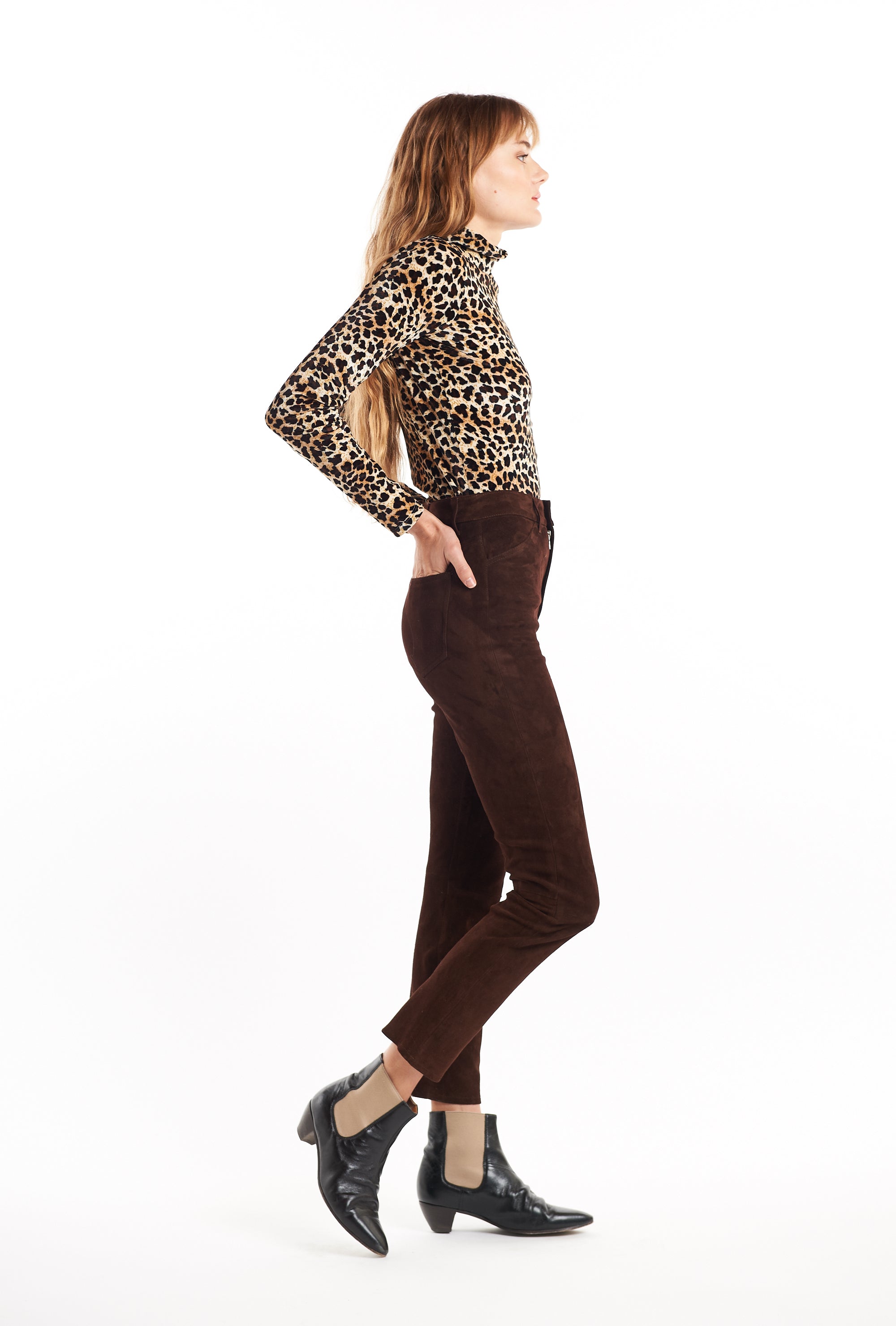 Chocolate Suede 5 Pocket Ankle Pants