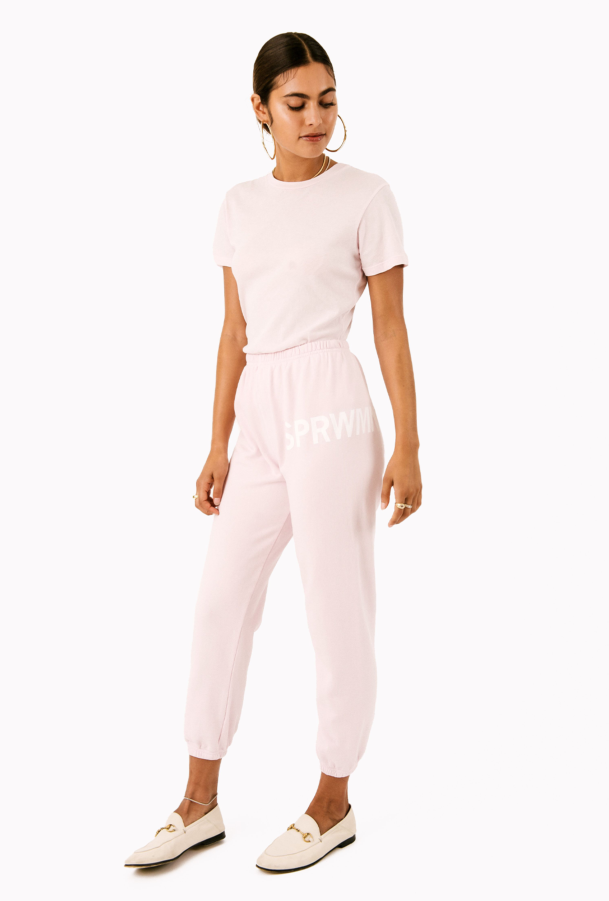 Pale Pink Cotton Big Logo Sweatpants