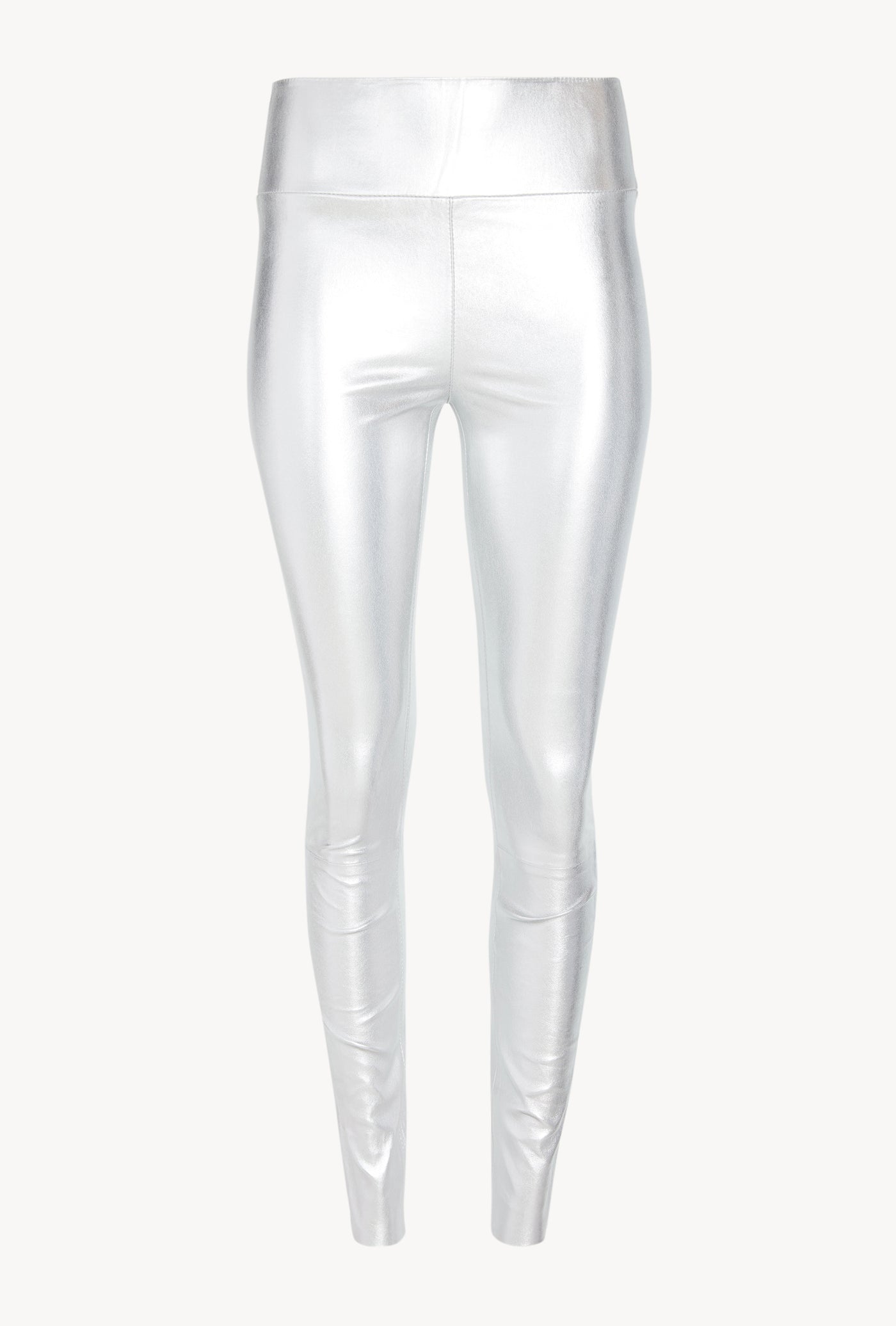 Metallic Silver Leather Ankle Leggings