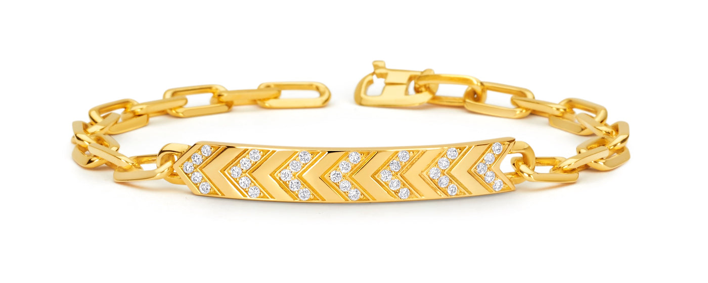 18K Yellow Gold Diamond Chevron Chain Bracelet