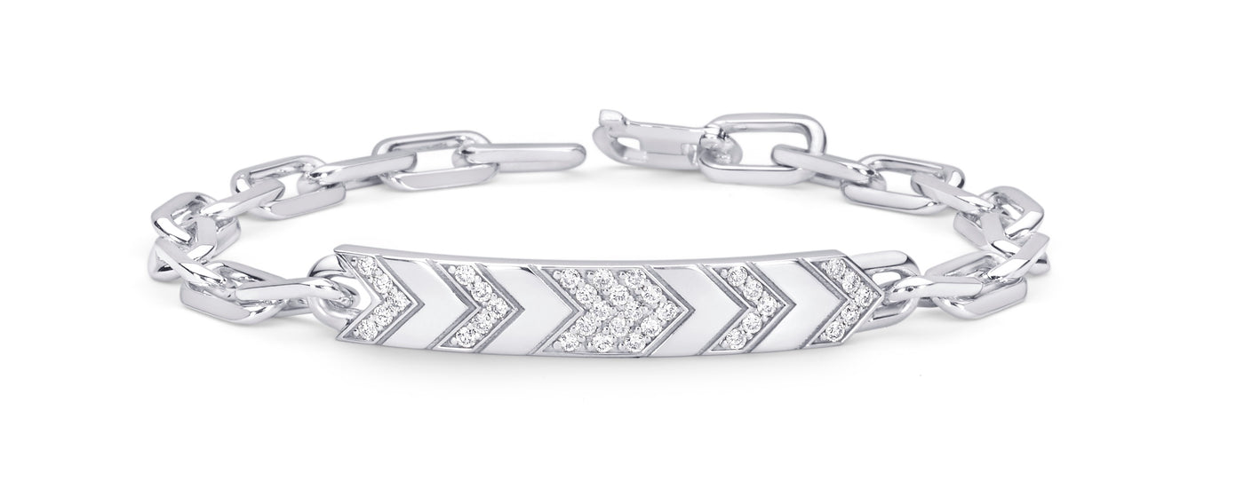 18K White Gold Diamond Chevron Chain Bracelet