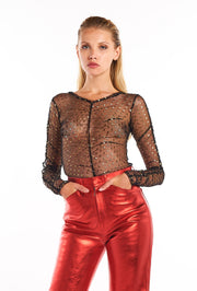 Black/Gold Mesh Polka Dot Top
