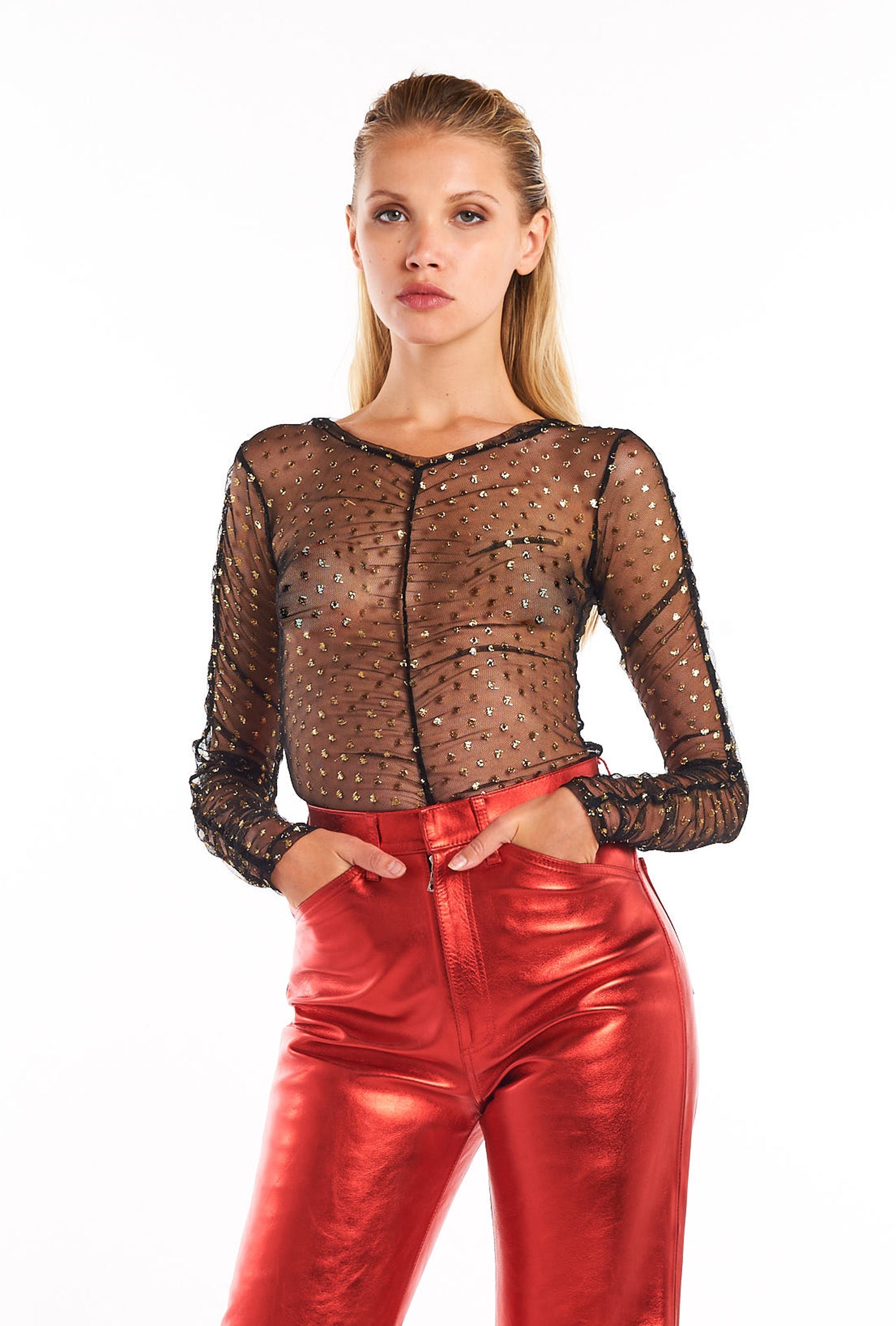 Black/Gold Mesh Polka Dot Top