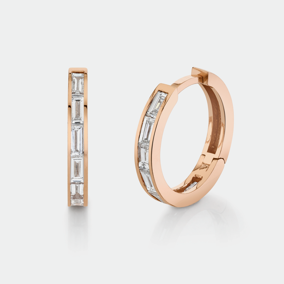 Rose Gold Diamond Baguette Hoops