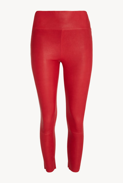 Red Leather Crop Leggings