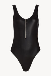 Black Leather Bodysuit with Zipper