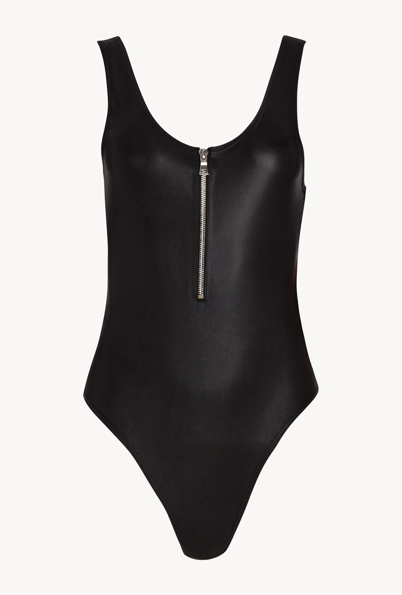 Black Leather Bodysuit with Zipper