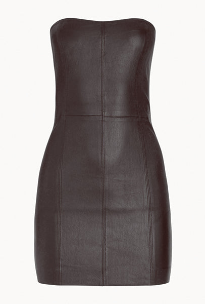 Dark Chocolate Leather Strapless Dress