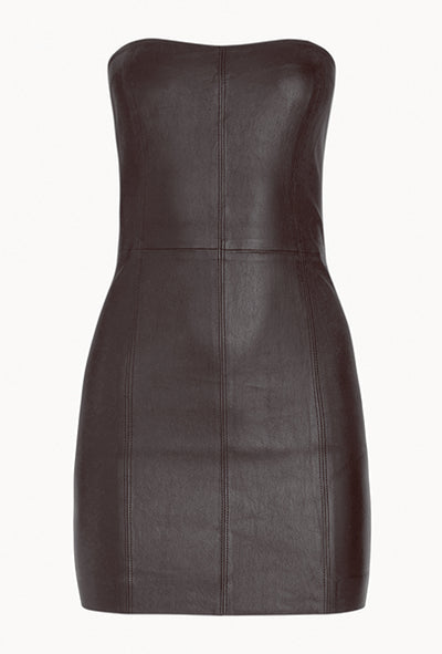 Dark Chocolate Leather Strapless Dress