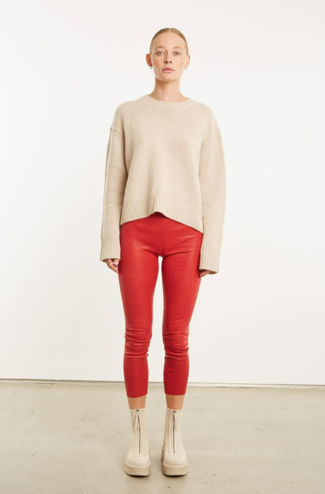 Red Leather Crop Leggings