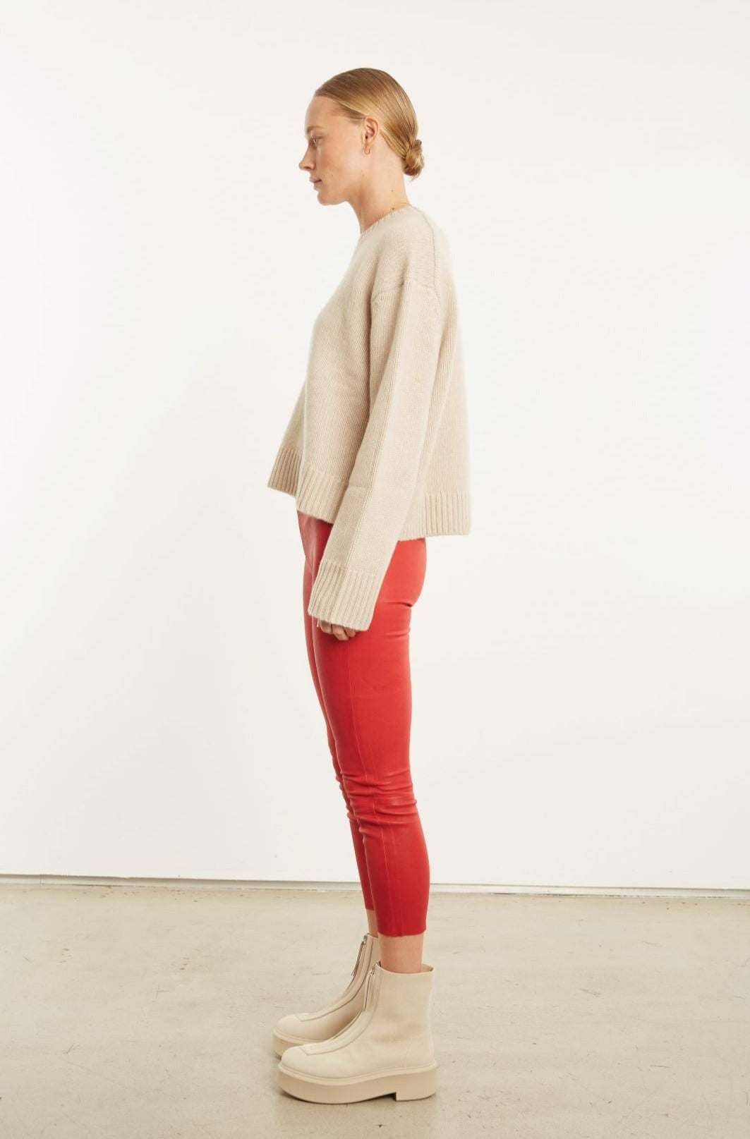 Red Leather Crop Leggings