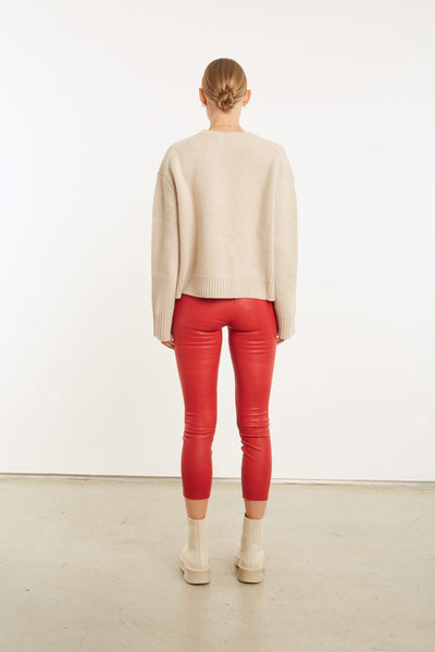 Red Leather Crop Leggings