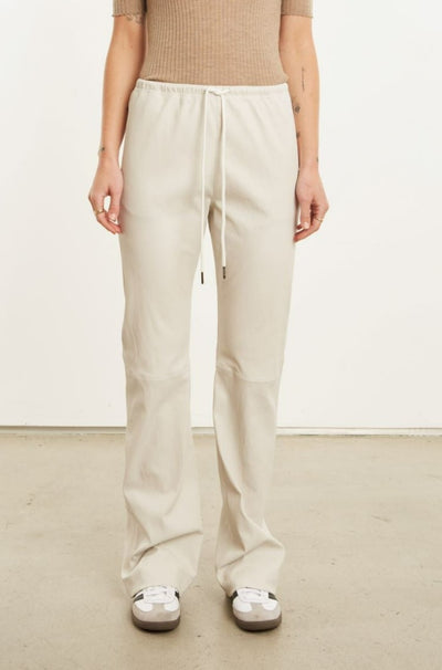 Chalk Leather Drawstring Straight Leg Pants