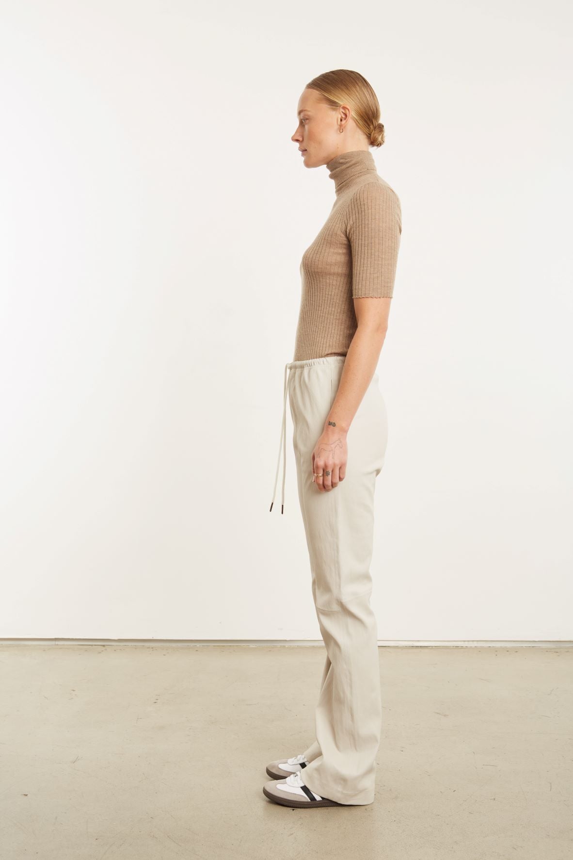 Chalk Leather Straight Leg Pants