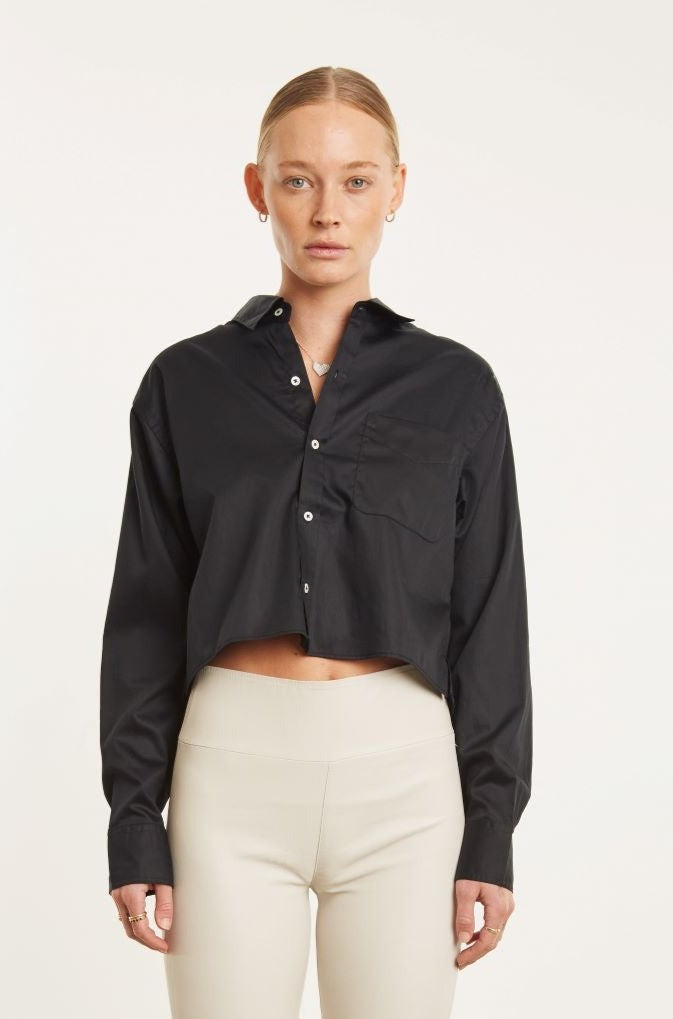 Black Cropped Button Up
