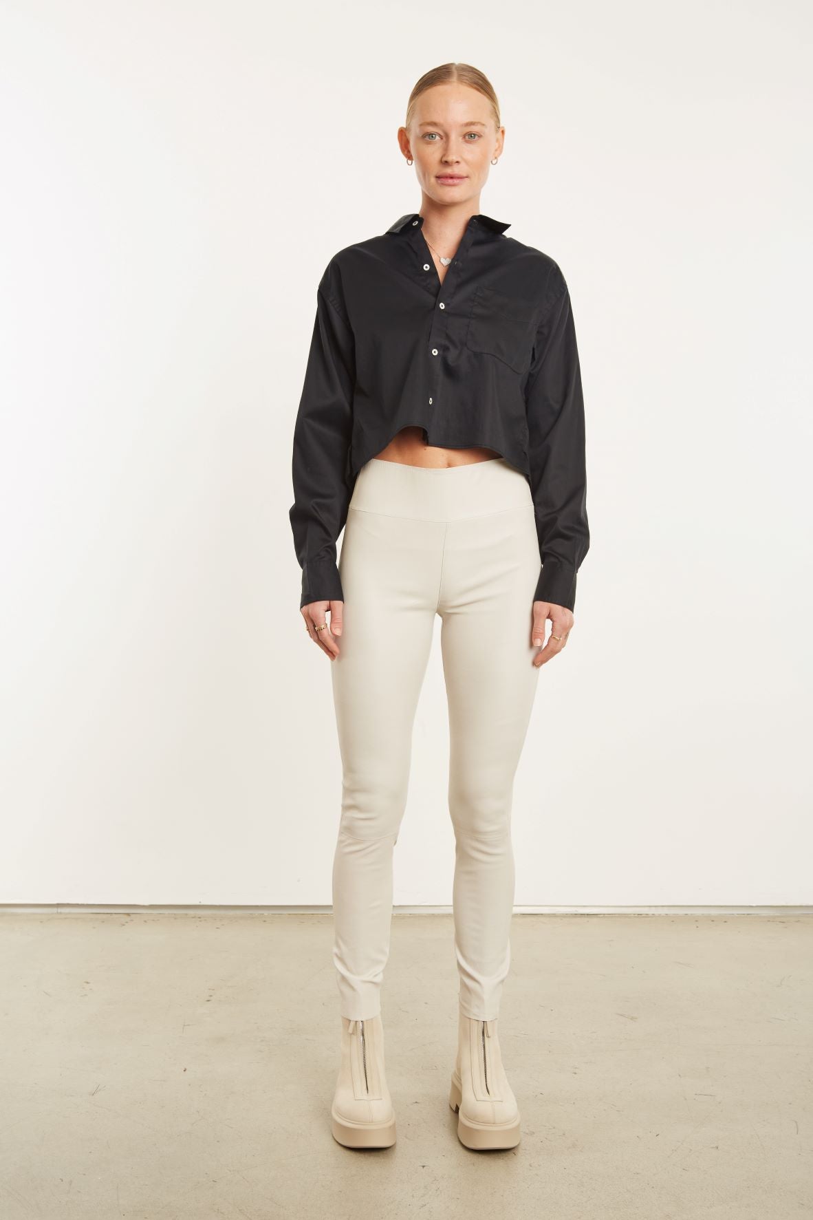 Black Cropped Button Up
