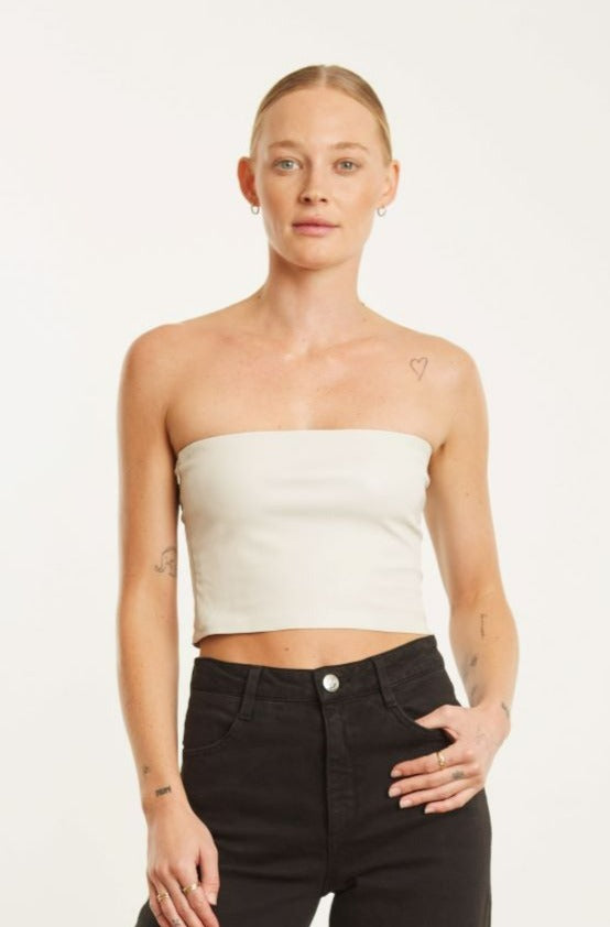 White Leather Micro Tube Top