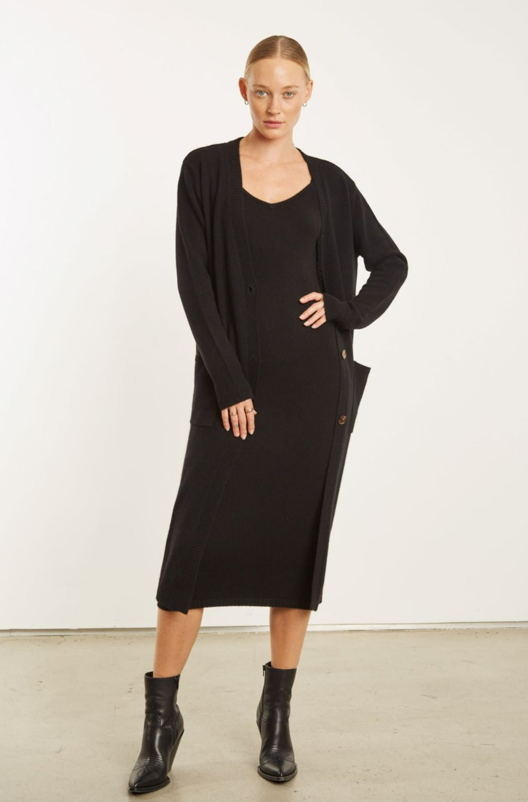 Black Cashmere Long Cardigan