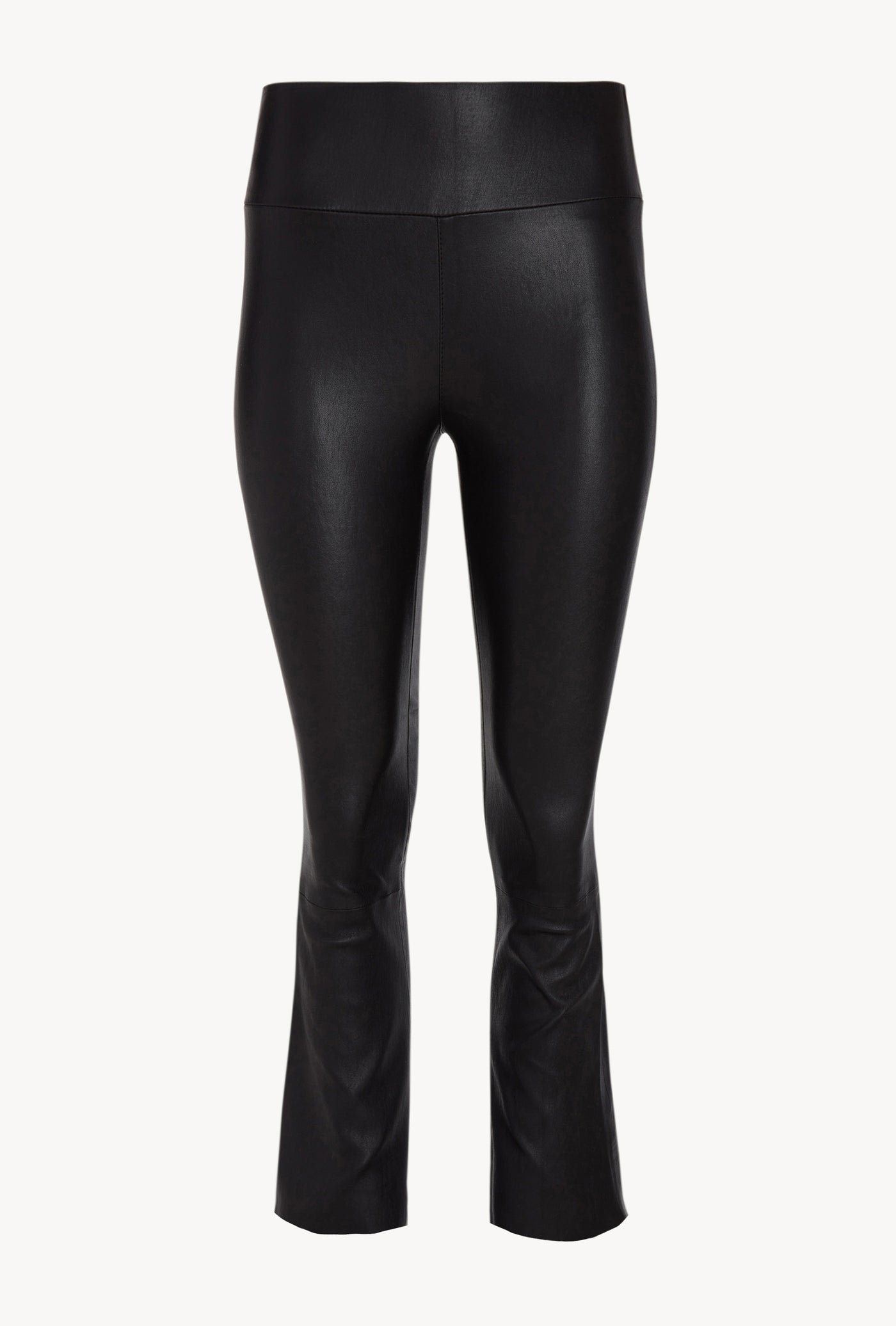 SPRWMN Stretch Leather Leggings, High Waisted Crop Flare in Black
