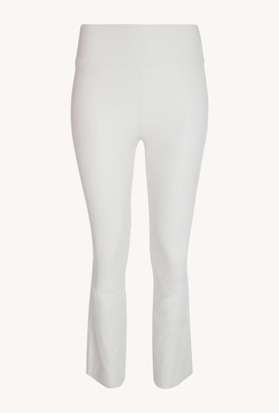 White Leather Crop Flare Leggings