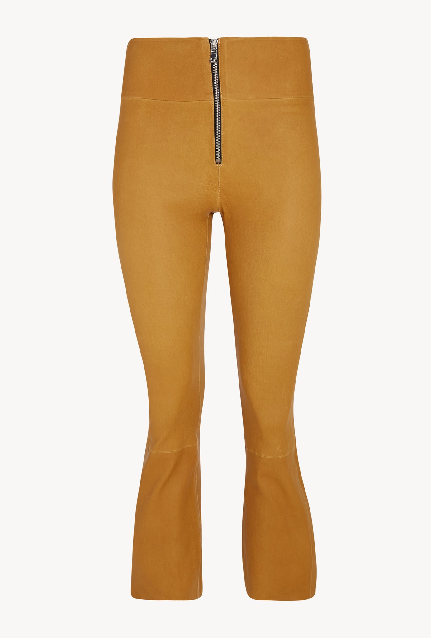 Saffron Leather Crop Flare Pants with Zipper
