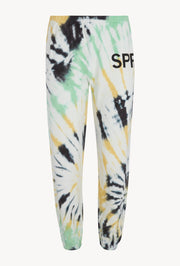 Faded Green Tie Dye Cotton Big Logo Sweatpants