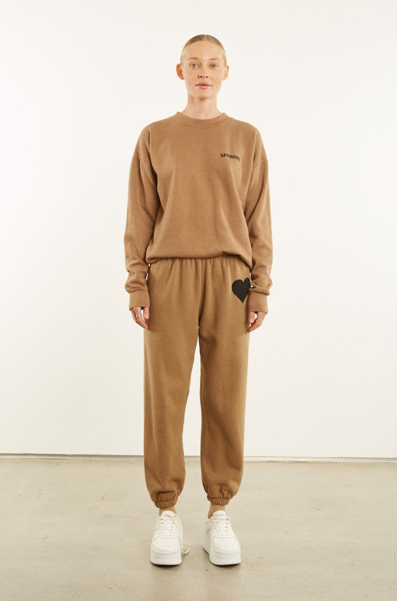 Camel Fleece Heart Sweatpants