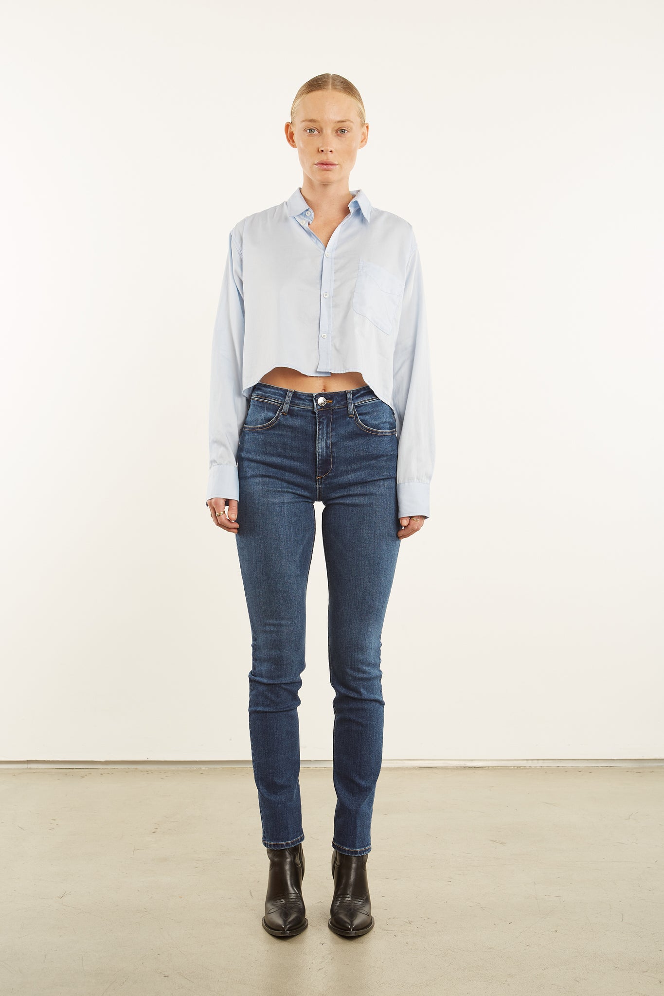 Baby Blue Cropped Button Down