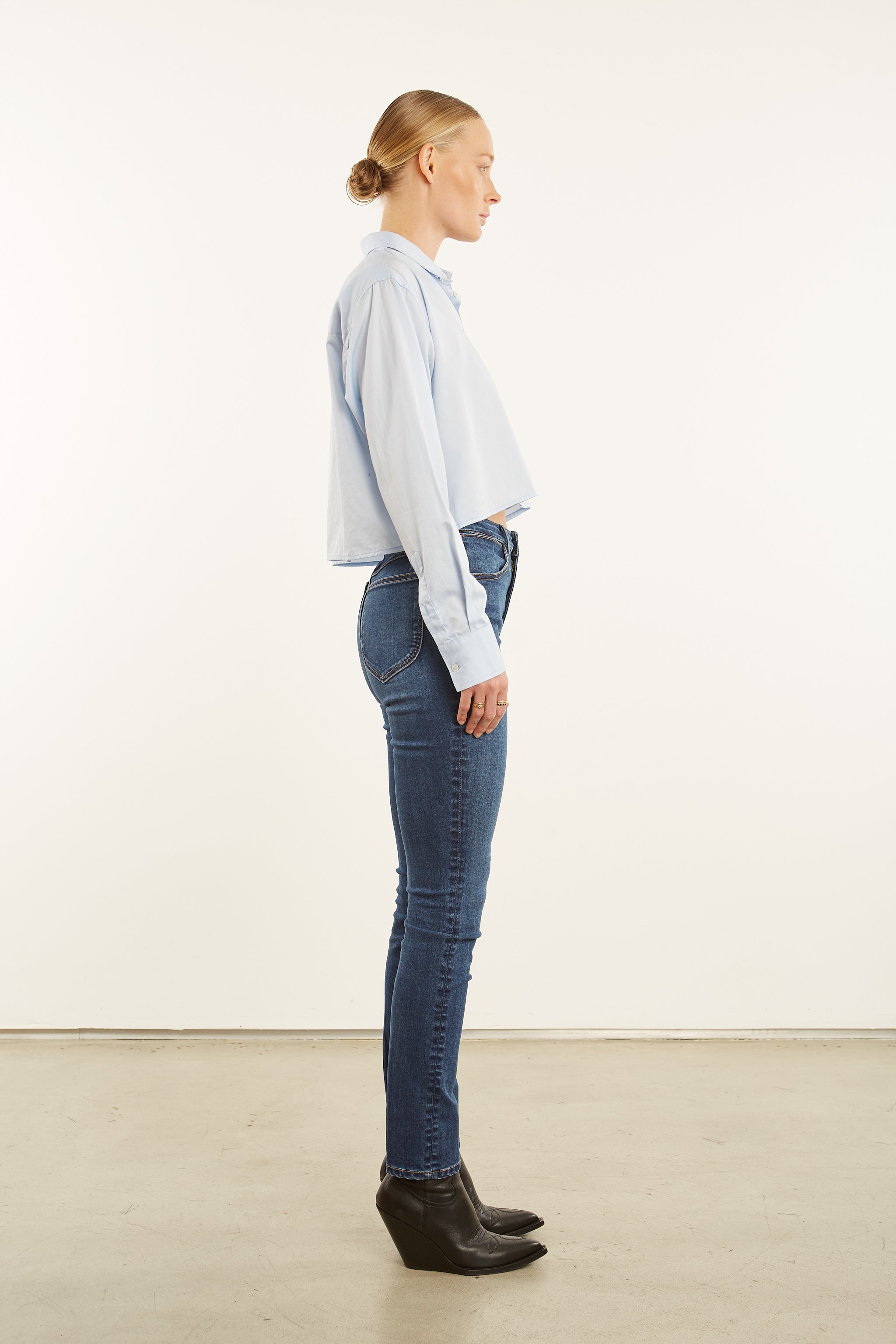 Baby Blue Cropped Button Down