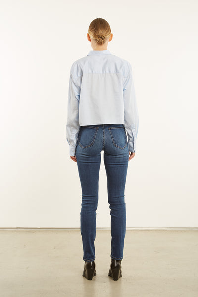 Baby Blue Cropped Button Up