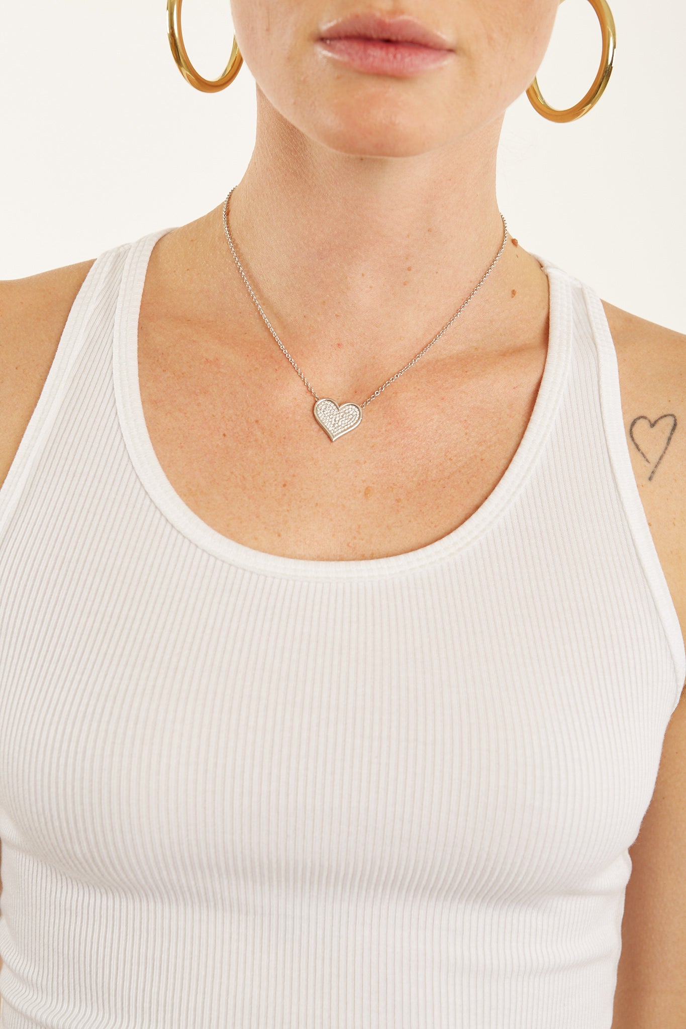 White Gold Large Diamond Pave Heart Necklace