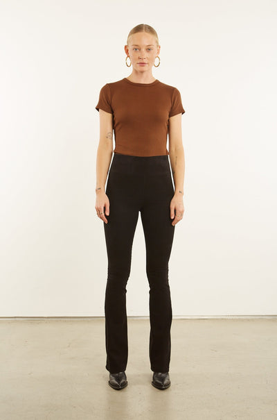 Black Micro Flare Suede Pants