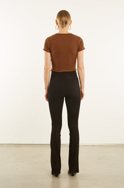 Black Micro Flare Suede Pants