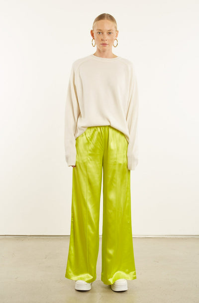 Electric Chartreuse Silk Wide Leg Pintuck Pants