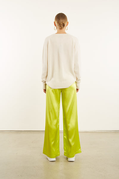 Electric Chartreuse Silk Wide Leg Pintuck Pants