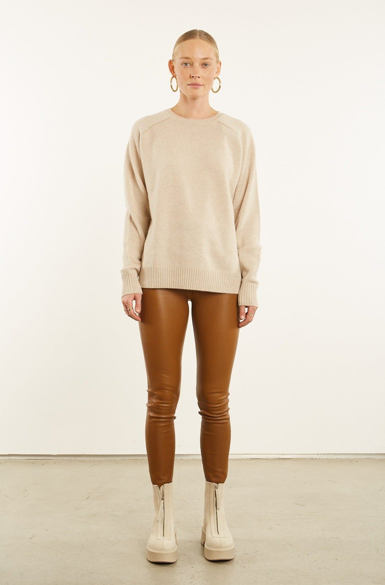 Walnut Leather Ankle Leggings