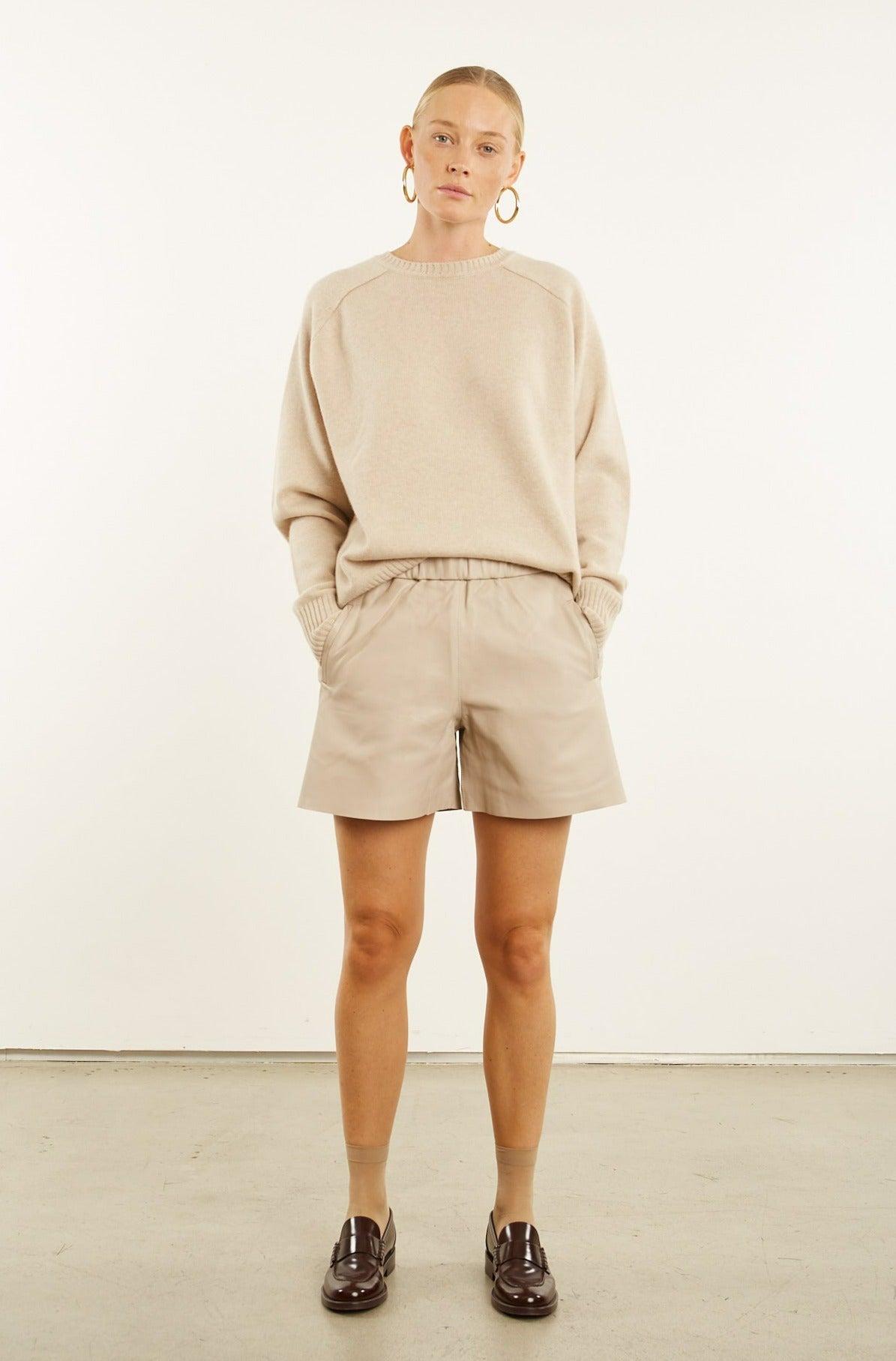 Off White Leather Culotte Shorts