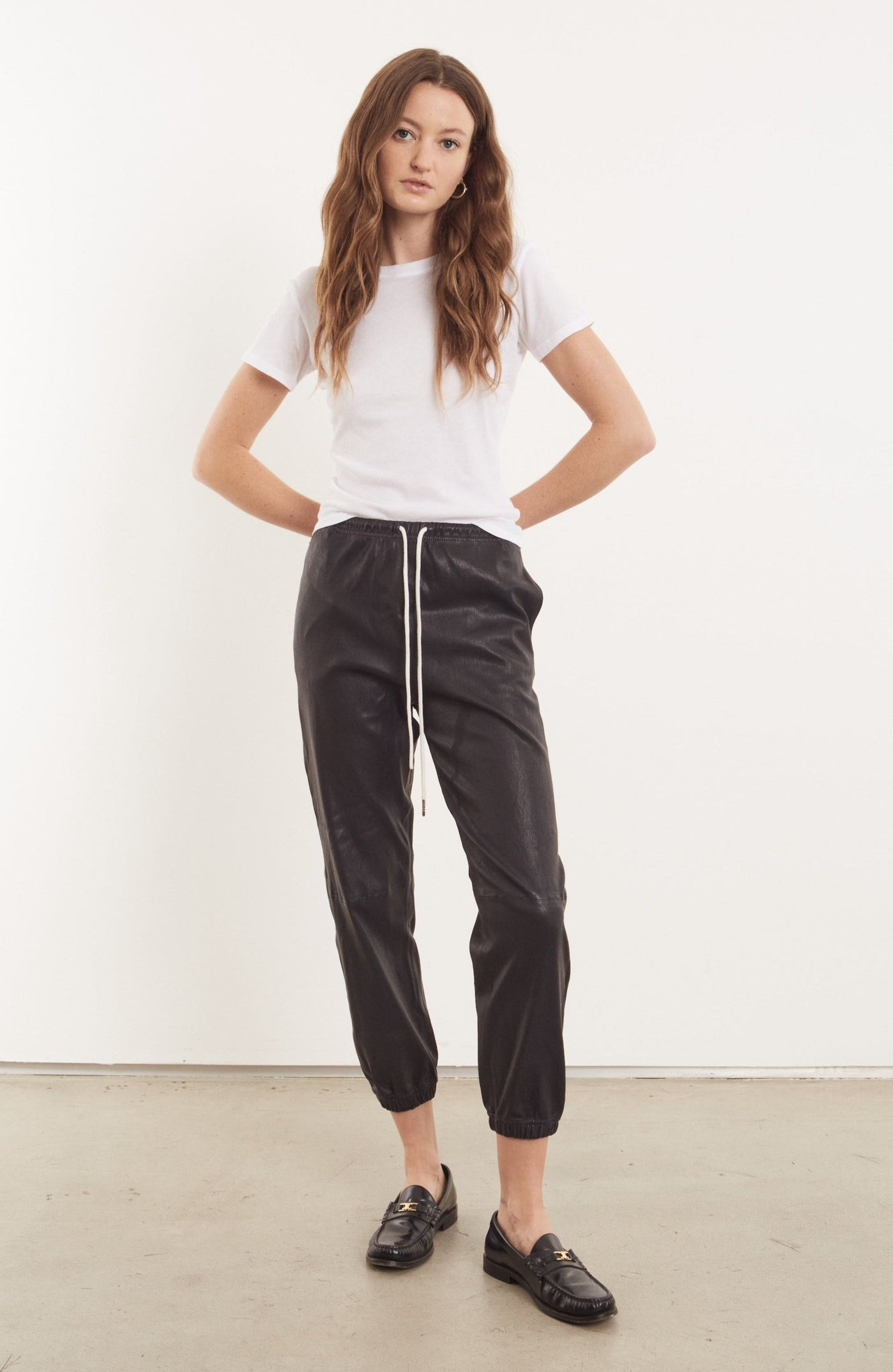 Navy Leather Drawstring Sweatpants