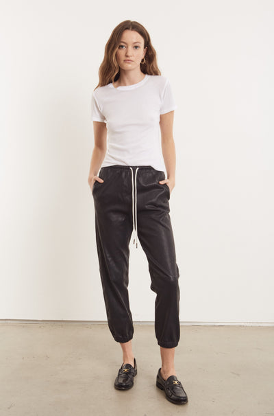 Navy Leather Drawstring Sweatpants