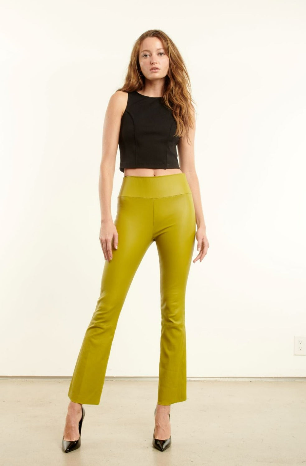 Chartreuse Leather Ankle Flare