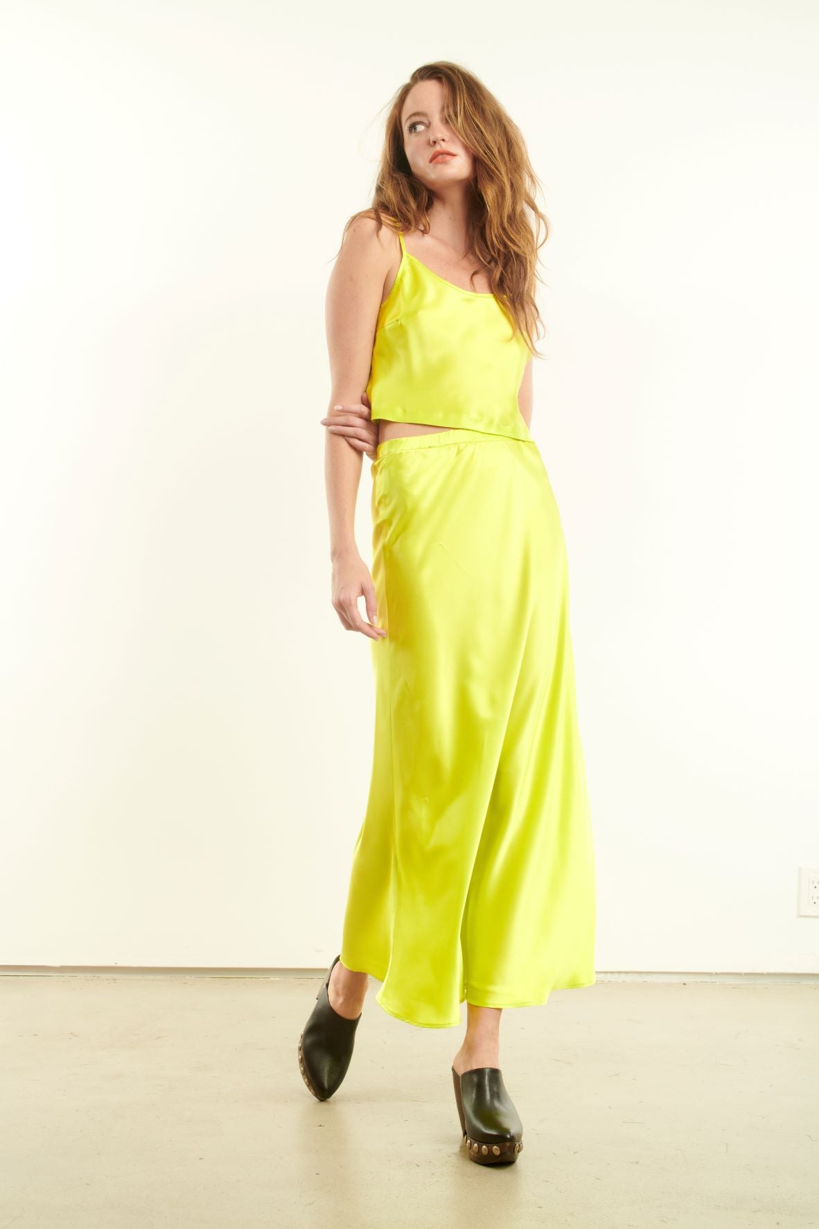 Electric Chartreuse Silk Cropped Cami