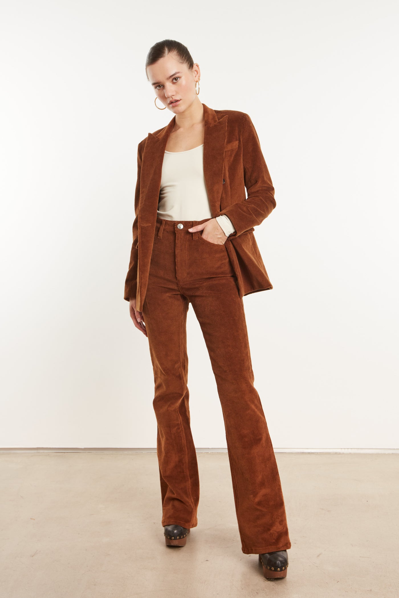 Dark Cognac Corduroy Micro Flare Pants