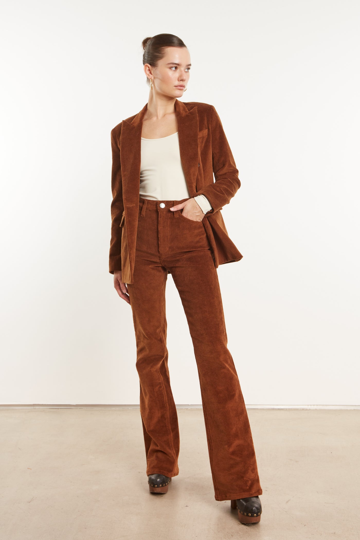 Dark Cognac Corduroy Micro Flare Pants