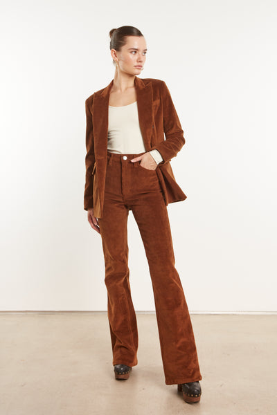 Dark Cognac Corduroy Micro Flare Pants