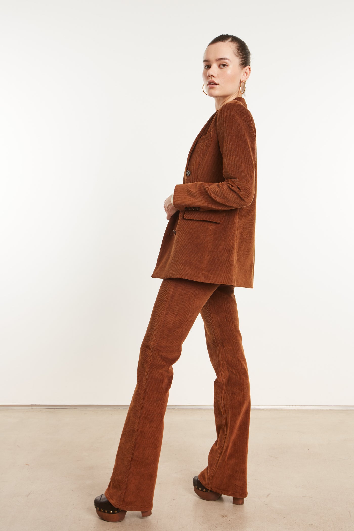 Dark Cognac Corduroy Micro Flare Pants